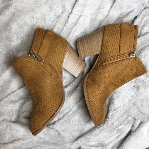 Delicious Tan Perforated Ankle Booties - Picture 2 of 6